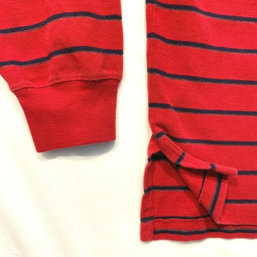 Vintage Polo Ralph Lauren Polo Shirt Long Sleeve Striped Red Black Pony XL EUC‎